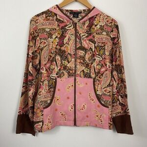 Anne Carson Silk Paisley Zip Up Hoodie Jacket Women's Size S